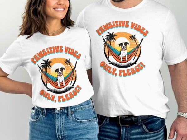 Pawsitive Vibes Only Please T Shirt Cute Dog in Hammock Graphic Tee Sunset Design Casual Unisex Shirt Funny Pet Lover Gift - Image 8