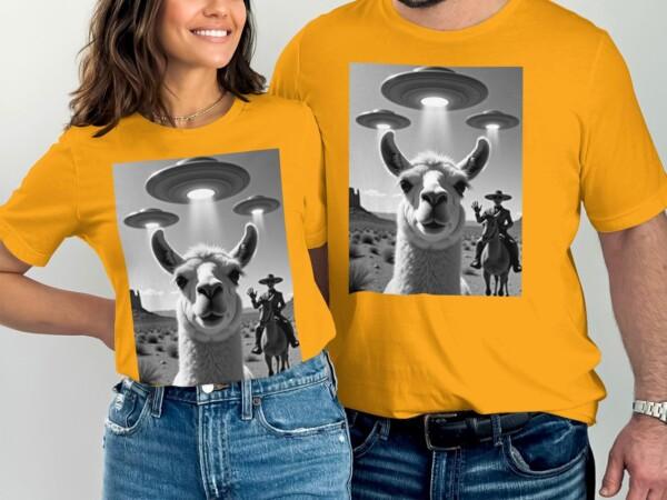 Alien Invasion T-Shirt, Funny Llama UFO Graphic Tee, Unique Llama and UFO Design, Cool Casual T-Shirt, Unisex Novelty T-Shirt - Image 6