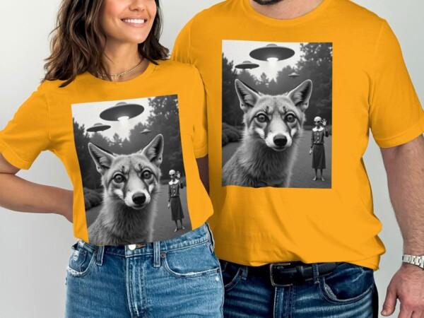 Unique Alien UFO Fox Graphic Tee, Sci-Fi Fantasy T-Shirt for Men Women, Extraterrestrial UFO Apparel, Eye-Catching Tee Shirt - Image 6