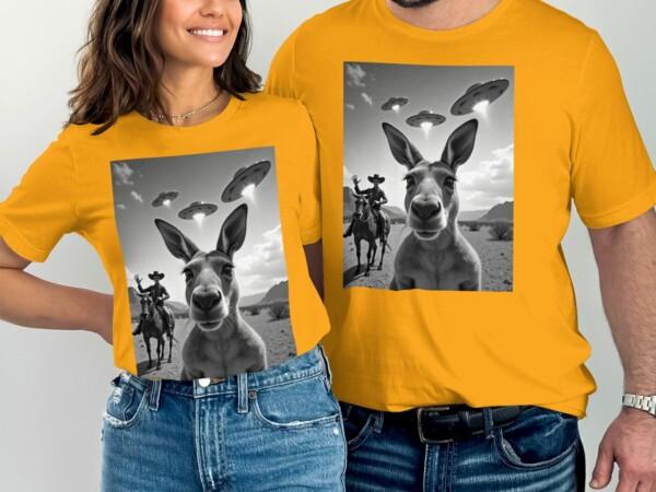 Funny Alien Abduction Kangaroo T-Shirt, Cowboy UFO Encounter Tee, Quirky Graphic Tee, Unique Cool T-Shirts, Comfy Casual Wear - Image 6
