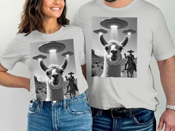 Alien Invasion T-Shirt, Funny Llama UFO Graphic Tee, Unique Llama and UFO Design, Cool Casual T-Shirt, Unisex Novelty T-Shirt - Image 7