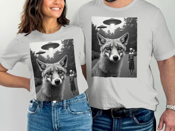 Unique Alien UFO Fox Graphic Tee, Sci-Fi Fantasy T-Shirt for Men Women, Extraterrestrial UFO Apparel, Eye-Catching Tee Shirt - Image 7