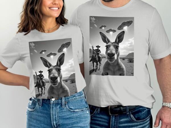 Funny Alien Abduction Kangaroo T-Shirt, Cowboy UFO Encounter Tee, Quirky Graphic Tee, Unique Cool T-Shirts, Comfy Casual Wear - Image 7