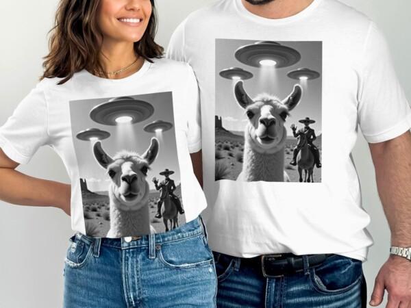 Alien Invasion T-Shirt, Funny Llama UFO Graphic Tee, Unique Llama and UFO Design, Cool Casual T-Shirt, Unisex Novelty T-Shirt - Image 8