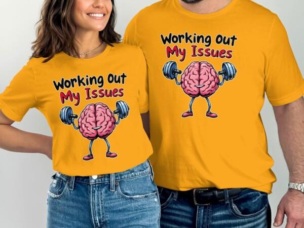 Funny Workout Gym Illustration, Working Out My Issues T-Shirt, Unique Fitness Gift, Brain Lifting Weights Tee, Quirky Gym Apparel - Image 6