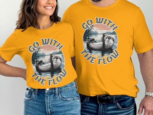 Otter T-Shirt, Go with the Flow Shirt, Cute Otter Tee, Animal Lovers Gift, Nature Inspired Clothing, Wildlife Graphic Tee, Relaxed Fit Top - Image 6