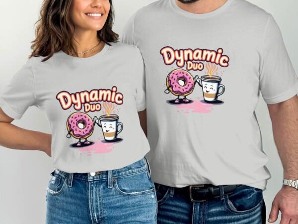 Fun Dynamic Duo Coffee and Donut T-Shirt, Cute Breakfast Pair Graphic Tee, Whimsical Food Friends Shirt, Unique Gift for Coffee Lovers - Image 7