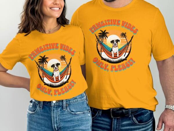 Pawsitive Vibes Only Please T Shirt Cute Dog in Hammock Graphic Tee Sunset Design Casual Unisex Shirt Funny Pet Lover Gift - Image 6