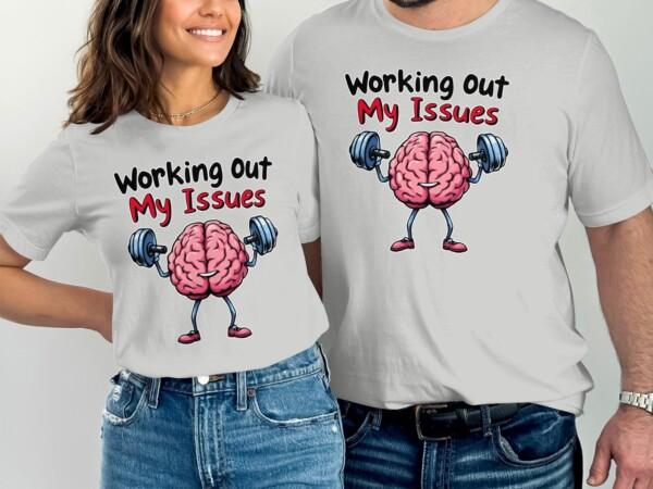 Funny Workout Gym Illustration, Working Out My Issues T-Shirt, Unique Fitness Gift, Brain Lifting Weights Tee, Quirky Gym Apparel - Image 7