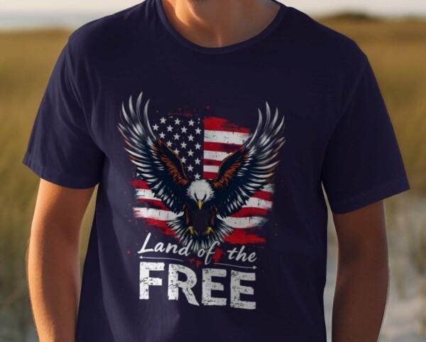 Patriotic Eagle T-Shirt, American Flag Design, Land of the Free Graphic Tee, USA Freedom Shirt, Fourth of July Outfit, Independence Day Top