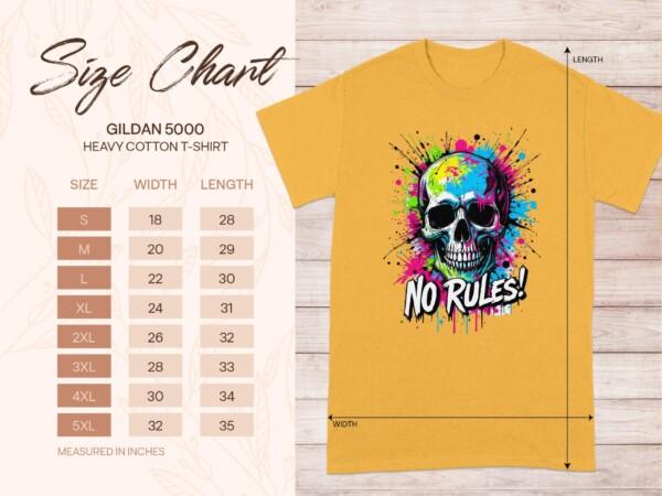 Vibrant Skull T-Shirt No Rules Graphic Tee Edgy Urban Art Shirt Colorful Skull Print Streetwear Top Cool Casual Tee - Image 9