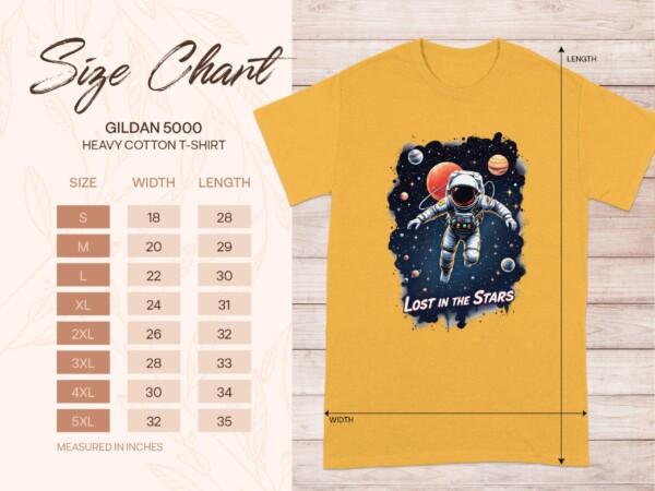 Lost in the Stars Astronaut T-Shirt, Space Adventure Graphic Tee, Cosmic Planets Artwork, Galactic Spacewalk Design - Image 9