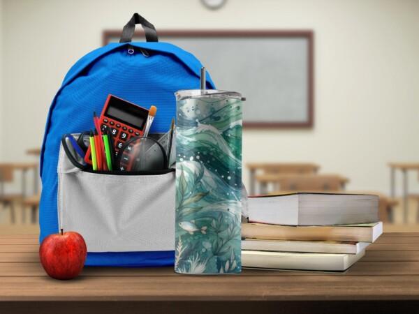 Ocean Wave Fish and Seaweed Design, Eco-Friendly Reusable Tumbler - Image 3