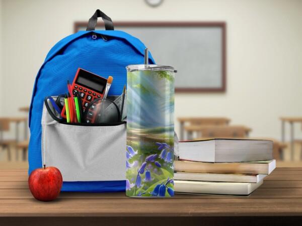 Vibrant Bluebell Forest Pathway Tumbler, Eco-Friendly Reusable Tumbler - Image 3