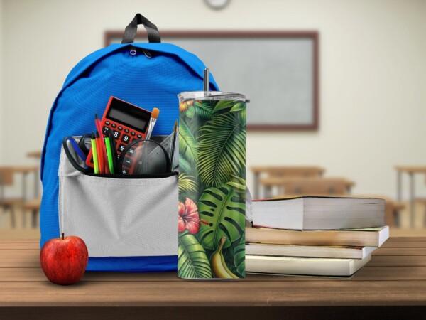 Tropical Jungle Leaves and Hibiscus Design, Eco-Friendly Reusable Tumbler - Image 3