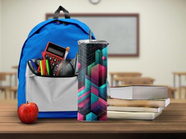 Geometric Abstract Art Design, Eco-Friendly Reusable Tumbler - Image 3