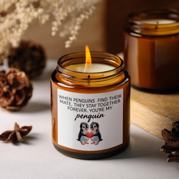Penguins Stay Together Forever, Amber Jar Scented Candles, 2 Sizes - Image 2