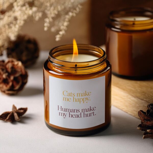 Quirky Quote Cats Make Me Happy, Amber Jar Scented Candles, 2 Sizes - Image 2