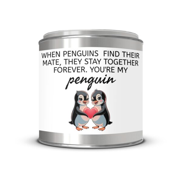 Penguins Holding Heart Paint Can Scented Candles, 2 Sizes - Image 2