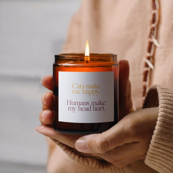 Quirky Quote Cats Make Me Happy, Amber Jar Scented Candles, 2 Sizes - Image 3