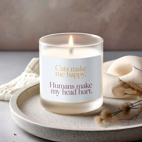 Witty Quote, Cats Make Me Happy, Frosted Glass 11oz Scented Candle - Image 2
