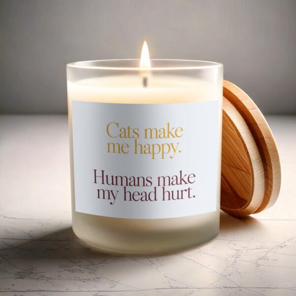 Witty Quote, Cats Make Me Happy, Frosted Glass 11oz Scented Candle - Image 3