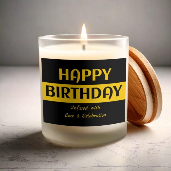 Happy Birthday Infused with Love and Celebration, Frosted Glass Scented Candle - Image 3