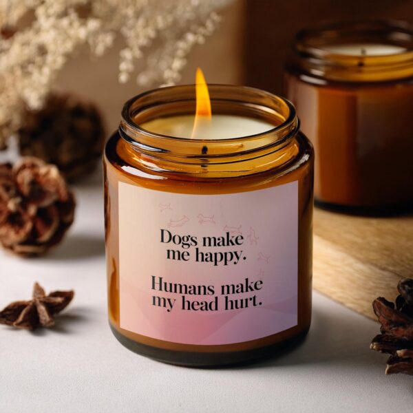 Dogs Make Me Happy Quote, Amber Jar Scented Candles, 2 Sizes - Image 5