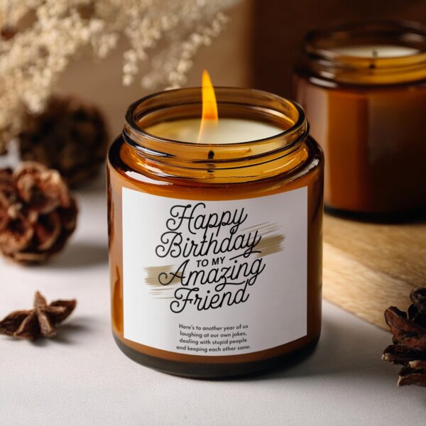 Happy Birthday to My Amazing Friend, Amber Jar Scented Candles, 2 Sizes - Image 5