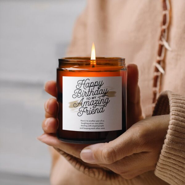 Happy Birthday to My Amazing Friend, Amber Jar Scented Candles, 2 Sizes - Image 3