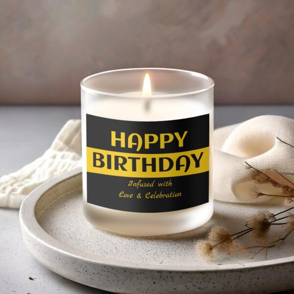 Happy Birthday Infused with Love and Celebration, Frosted Glass Scented Candle - Image 2