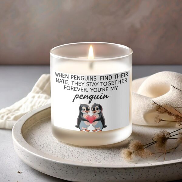 Penguins Mate Forever You're My Penguin, Frosted Glass Scented Candle - Image 2