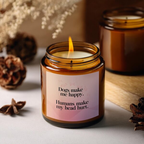 Dogs Make Me Happy Quote, Amber Jar Scented Candles, 2 Sizes - Image 2