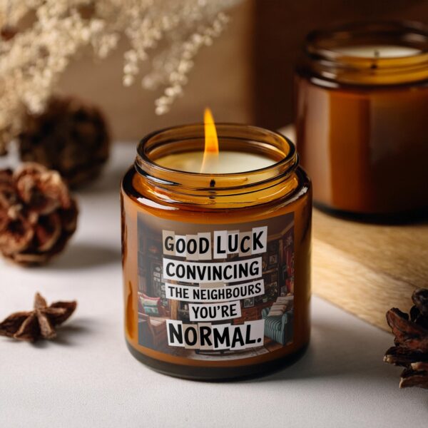 Good Luck Convincing The Neighbors You're Normal, Amber Jar Scented Candles, 2 Sizes - Image 2