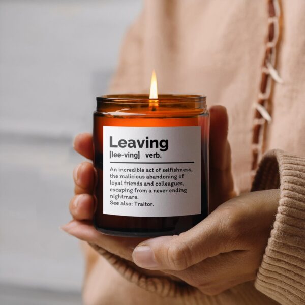 An Act of Selfishness Leaving Definition, Amber Jar Scented Candles, 2 Sizes - Image 3