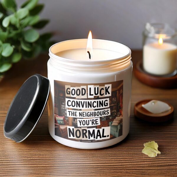 Good Luck Convincing The Neighbours You're Normal Candle, Humorous Candle Gift, Unique Home Decor - Image 3