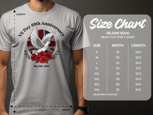 VE Day 80th Anniversary Dove Over Poppies UK Flag T-Shirts - Image 10