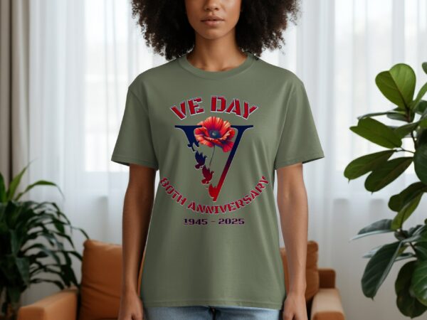 VE Day 80th Anniversary 1945 - 2025 Floral Tribute T-Shirts - Image 7