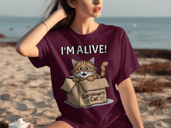 Schrödinger's Cat I'm Alive T-Shirt, Cute Cat in Box Graphic Tee, Funny Science Humor Shirt, Quirky Gift for Cat Lovers - Image 11