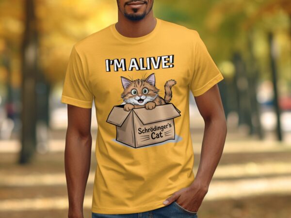 Schrödinger's Cat I'm Alive T-Shirt, Cute Cat in Box Graphic Tee, Funny Science Humor Shirt, Quirky Gift for Cat Lovers - Image 9