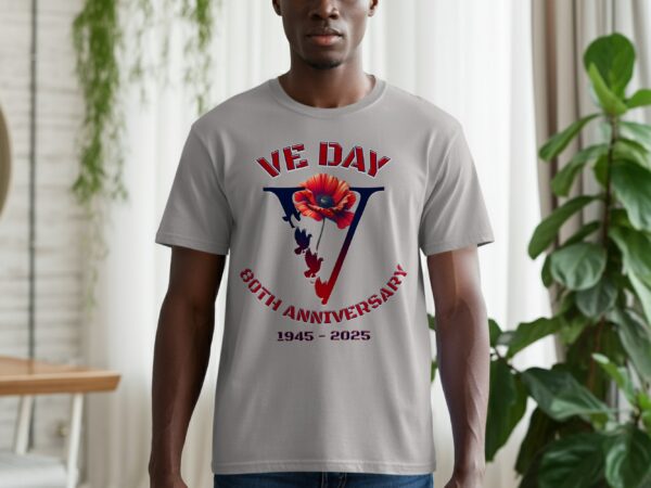 VE Day 80th Anniversary 1945 - 2025 Floral Tribute T-Shirts - Image 6