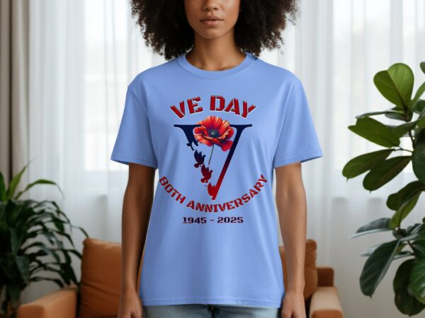 VE Day 80th Anniversary 1945 - 2025 Floral Tribute T-Shirts - Image 5