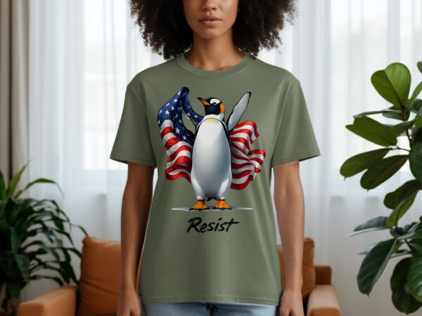 Penguin American Flag Patriotic Resist Slogan Design T-Shirts - Image 7