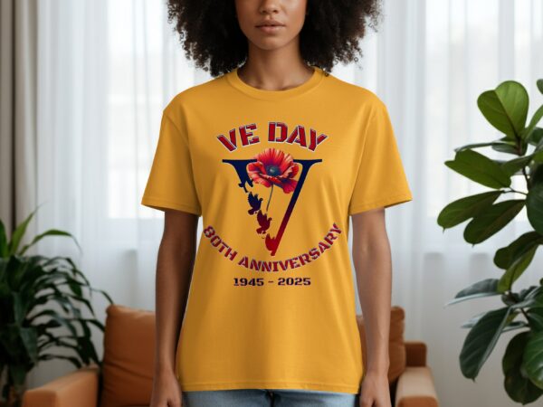 VE Day 80th Anniversary 1945 - 2025 Floral Tribute T-Shirts - Image 3