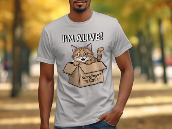 Schrödinger's Cat I'm Alive T-Shirt, Cute Cat in Box Graphic Tee, Funny Science Humor Shirt, Quirky Gift for Cat Lovers - Image 7