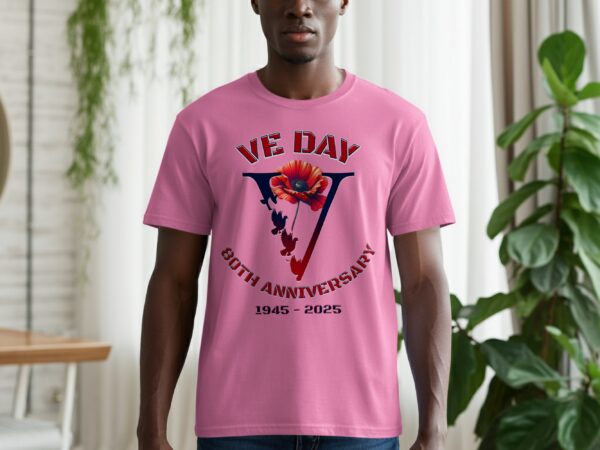 VE Day 80th Anniversary 1945 - 2025 Floral Tribute T-Shirts - Image 4