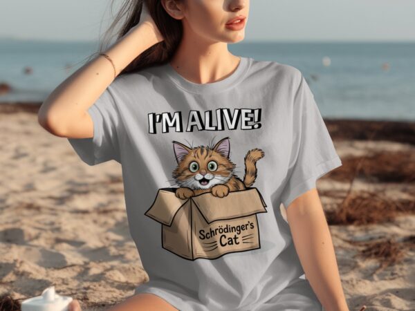 Schrödinger's Cat I'm Alive T-Shirt, Cute Cat in Box Graphic Tee, Funny Science Humor Shirt, Quirky Gift for Cat Lovers - Image 12