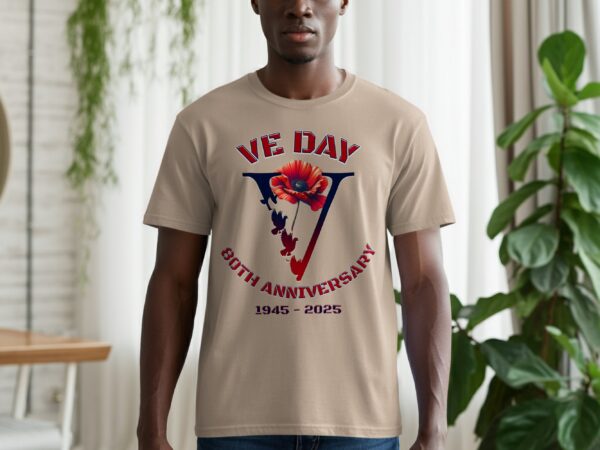 VE Day 80th Anniversary 1945 - 2025 Floral Tribute T-Shirts - Image 8