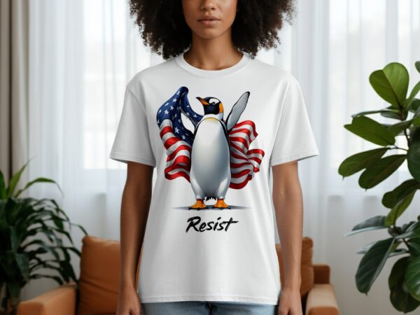 Penguin American Flag Patriotic Resist Slogan Design T-Shirts