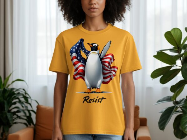 Penguin American Flag Patriotic Resist Slogan Design T-Shirts - Image 3